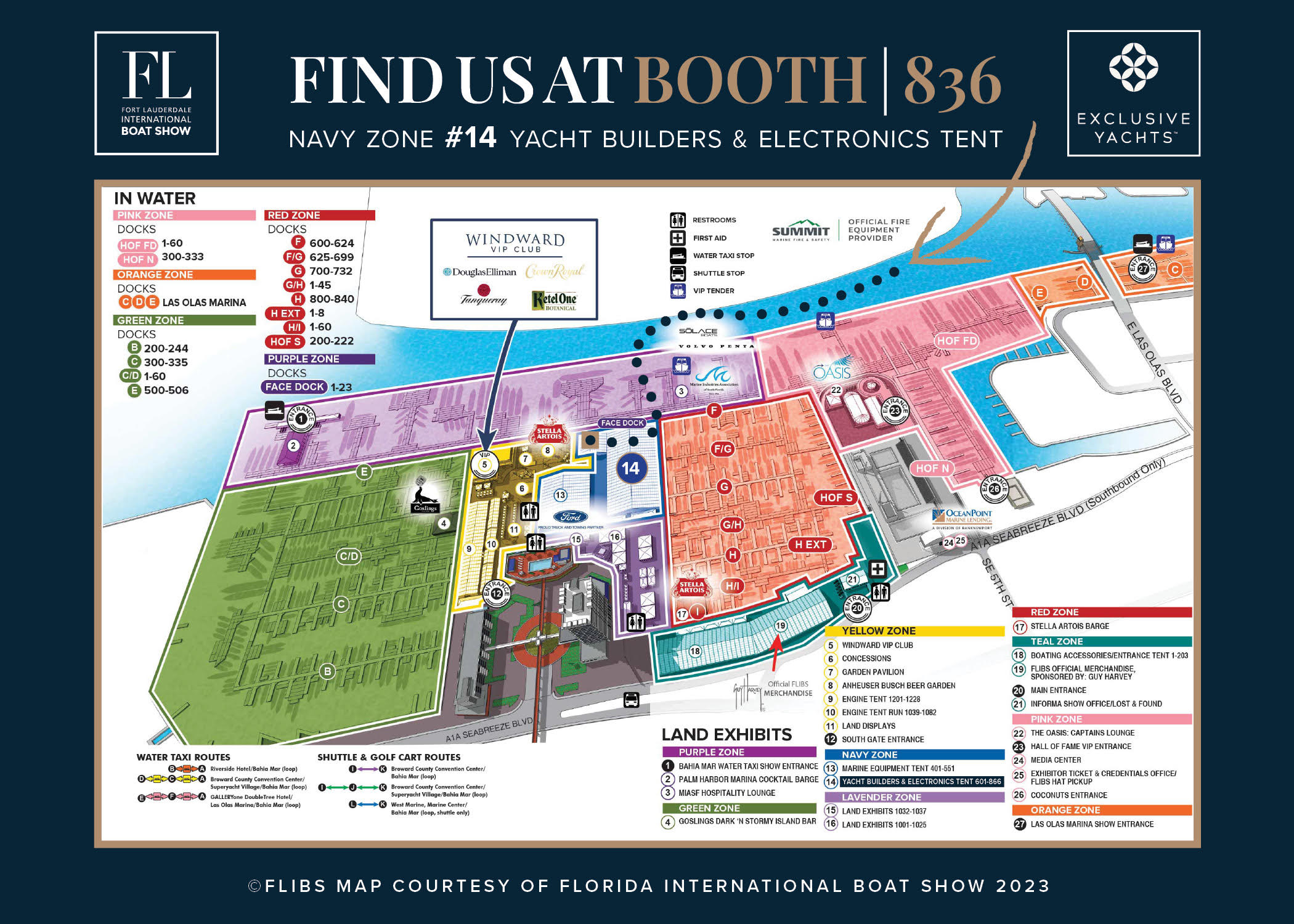 FLIBS 2023Map with Exclusive Yachts Booth 836 Marked