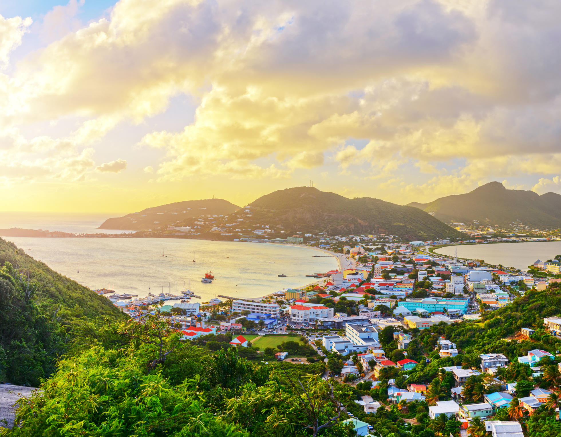 Exclusive Yachts - Philipsburg, Sint Maarten, Dutch Antilles cityscape at the Great Salt Pond
