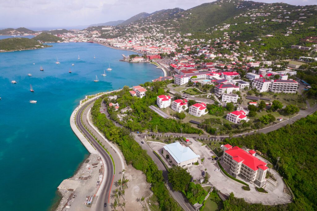 Exclusive Yachts - Aerial over downtown Charlotte Amalie, St. Thomas, U.S. Virgin Islands
